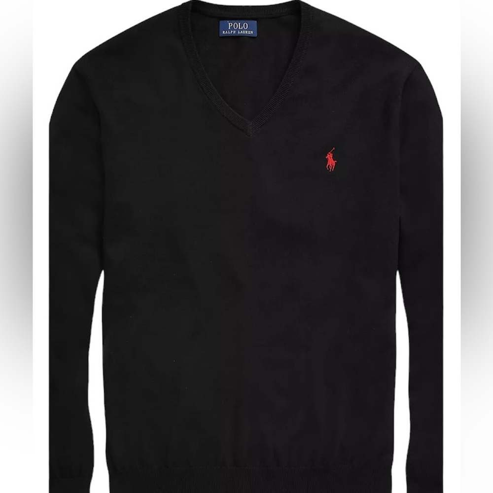 Polo Ralph Lauren puma cotton black vneck sweater size XlArge